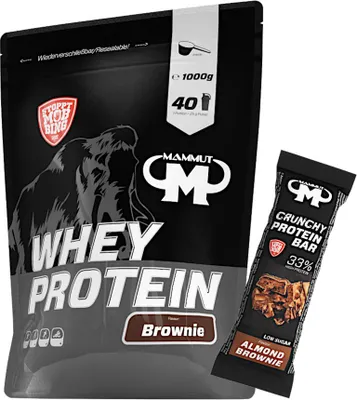 Produktbild von Mammut Nutrition - Whey Protein 1000 g Beutel - 40 Portionen Eiweiß + GRATIS Protein Bar (Almond Brownie), Geschmack: Brownie