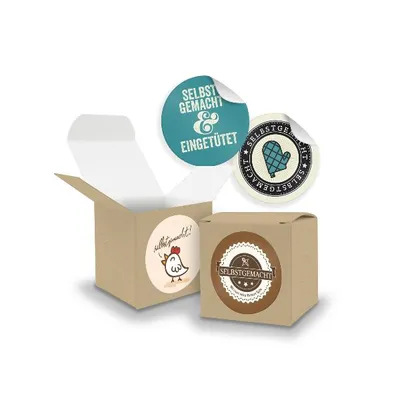 Produktbild von SET Selbstgemacht(Motiv44) 24x Faltschachtel Würfel 5cm BRAUN + Sticker