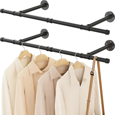 Produktbild von Kleiderstange 90 cm, wandmontage, Eisenrohre, schwarz, für Kleideraufbewahrung