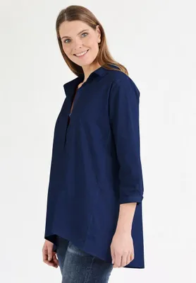 Produktbild von GIN TONIC Damen Bluse Gerade Passform Baumwolle Elasthan, Größe:L, Farbe:Dark Navy
