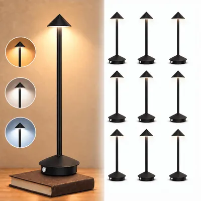 Produktbild von 10er Kabellose Dimmbare LED Tischleuchte, Wiederaufladbar 2000mAh Schreibtischlampe für Restaurants Bars Schlafzimmer Schwarz