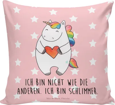Produktbild von Mr. & Mrs. Panda kuschelkissen 40x40 Einhorn Herz - Rot Pastell - Geschenk, Bunt, Deko Kissen, Einhörner, Freundin, Kleines, Unicorn, Lustig, Dekokissen, für sofa