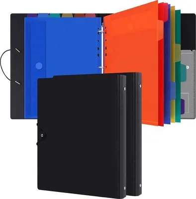 Produktbild von Famanu A4 Ringordner 12 perforierte Taschen - verbesserte Mappen für Papierorganisation - schwarz