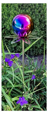 Produktbild von Rosenkugel 10 cm Edelstahl Gartenstecker mit 80 cm Stab (Rainbow poliert)