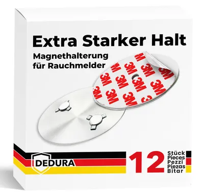 Produktbild von Rauchmelder Magnethalter 12er Set mit extra starken Klebepads – ohne Bohren und Schrauben – Magnethalterung für Feuermelder