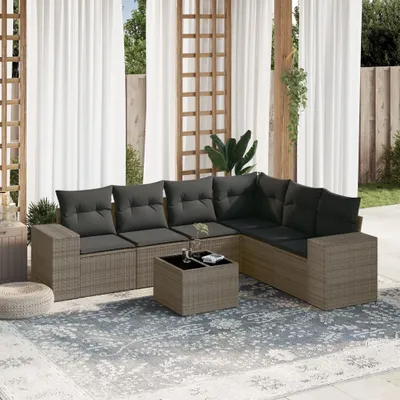 Produktbild von 7-tlg. Garten-Sofagarnitur mit Kissen Grau Poly Rattan 3222619