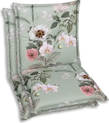 Produktbild von GO-DE Textil, Sesselauflage Niederlehner, 2er Set, Farbe: salbei, Maße ca.: 100 cm x 50 cm x 7 cm, Rückenhöhe: 52