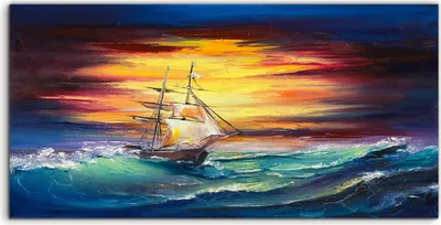 Produktbild von Coloray Spritzschutz aus Glas 120x60  Wandkunst Küchenrückwand Wellen Meer Segel Schiff Himmel bunte