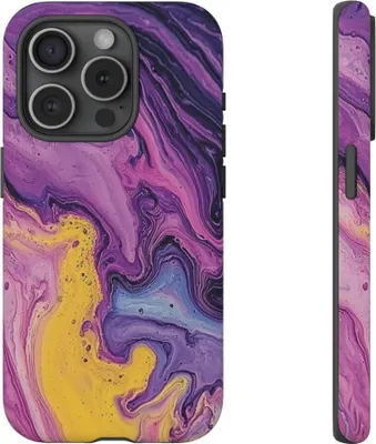 Produktbild von Abstrakte Fließkunst in Lila und Gelb – Handyhülle Kompatibel mit iPhone 15 Pro