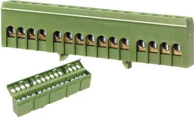 Two green terminal blocks are shown against a white background. One is larger and in the background, while the other is smaller and in the foreground.