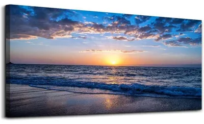 Immagine prodotto di Stampa su tela, soggetto: tramonto, spiaggia, mare, paesaggio. Dimensioni: 150x75 cm