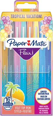 Produktbild von Paper Mate Flair Filzstifte | mittlere Spitze (0,7mm) | Tropical Farben | Stifte Tasche mit 16 Stiften