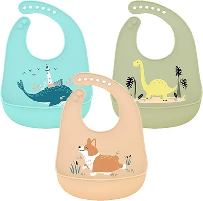 Produktbild von 3er Set Baby Silikon Lätzchen Wasserdicht Silikon-lätzchen für Fütterung mit Auffangschale Einfache Reinigung Weiche Lätzchen für Kleinkinder Baby Essen