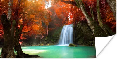 Produktbild von MuchoWow® Poster Herbst - Wasserfall - Wald 40x20 cm - Poster für die Wand - Poster Schlafzimmer