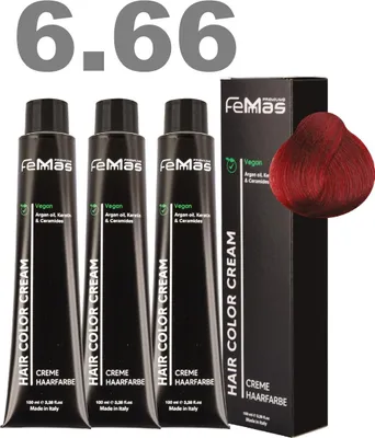 Produktbild von FemMas Haarfarbe mit Arganöl Dunkelbl. Rot Int. 6.66 I 3 x100 ml