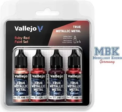 Zdjęcie produktu dla Zestaw farb metalicznych Vallejo VA77254 True Metallic – rubinowa czerwień