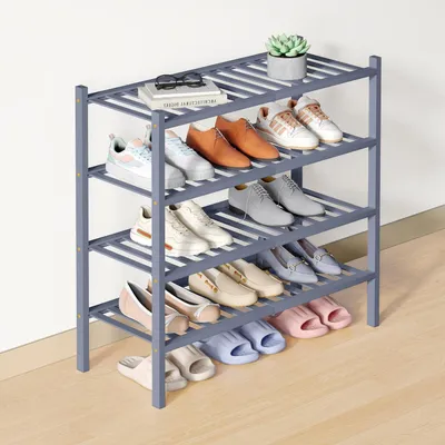 Produktbild von Schuhregal Bambus 4 Ebenen Grau Stapelbar Platzsparend