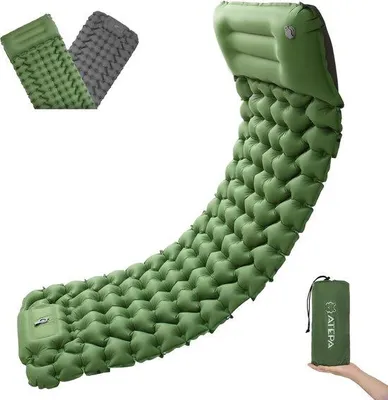 Image de Matelas gonflable à gonflage automatique pour le camping avec pompe à pied, matelas gonflable imperméable pour le camping avec oreiller, matelas gonflable ultraléger pour le sommeil en extérieur, idéal pour la randonnée et le backpacking