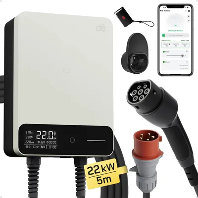 Immagine prodotto di Wallbox da 22 kW – Stazione di ricarica compatta con cavo Type 2 da 5 metri e controllo Wi-Fi