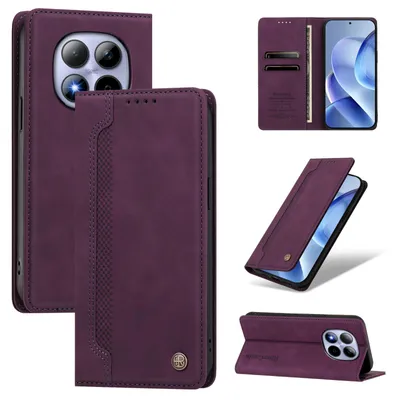 Image de Étui en cuirPolyuréthanepour Xiaomi Redmi Note 15 Pro 4G, type portefeuille rabattable avec compartiments pour cartes et support intégré, couleur violet