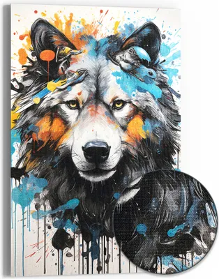 Produktbild von DEQOART Hybrid Leinwand Bild 60x90 cm 'Wilder Farbgeist' Wandbild Glas flach modern