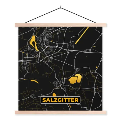 Produktbild von MuchoWow® Textilposter Salzgitter - Gold - Stadtplan - Karte - Deutschland 120x120 cm mit holzfarbenen Rahmen - Textil-Poster