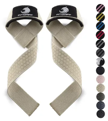 Produktbild von Fitgriff® Zughilfen (gepolstert) für Krafttraining, Bodybuilding, Fitness - Kreuzheben Gurte - Lifting Straps - für Frauen und Männer (Sand, Grip)