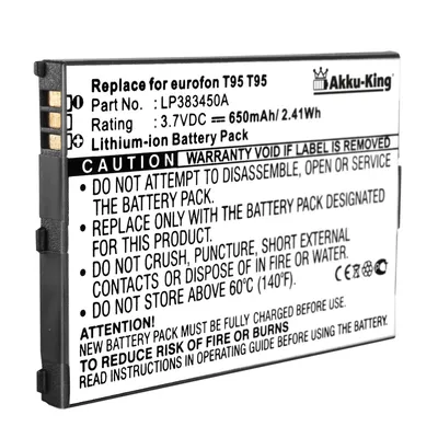 Produktbild von Akku-King 20111336, Akku, Telefunken, Schwarz, Weiß, Lithium-Ion (Li-Ion), 650 mAh, 3,7 V