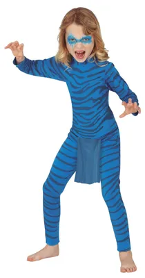 Productafbeelding van Superheld Kat, tijger, avonturenfiguur, blauw pak, kostuum, carnaval, vastenavond, kinderfeest, dierenwereld, fantasie, film, heldinnen, maat: 128/134, kleur: blauw