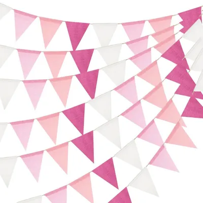 Produktbild von Wimpelkette Outdoor Wetterfest Rosa Weiß 20m 5 Stück