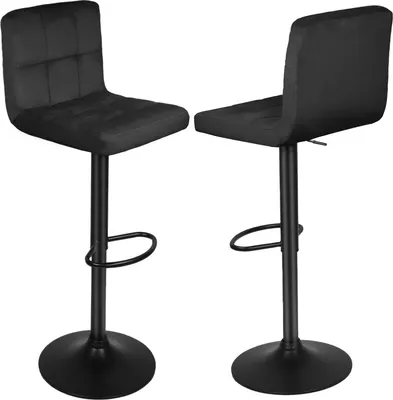 Image de lot de 2 chaises de bar Tabouret de bar à structure métallique avec velours Réglable en hauteur Pivotant Noir