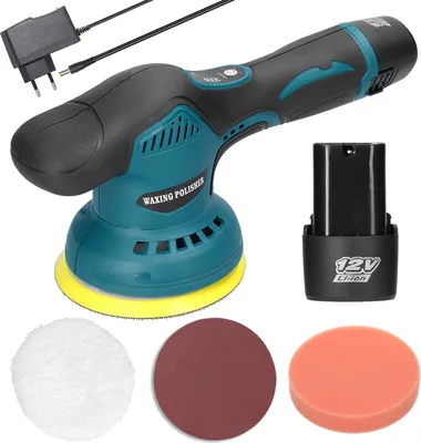 Obrázek produktu pro 12 V leštička 125 mm 8 rychlostí leštička na baterie sada leštiček na auta se 2 bateriemi, multifunkční stroj na voskování kovů a broušení dřeva, odstraňování rzi (5 ks vysoké konfigurace a 2 ks baterií)