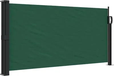 A dark green retractable side awning is shown against a white background.