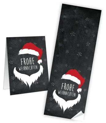 Produktbild von Weihnachtsbanderole Frohe Weihnachten Weihnachtsmann schwarz rot 7,2 x 21 cm10 Stück