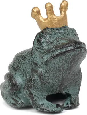 Produktbild von Moritz Froschkönig Gusseisen 12 cm - Gartenfigur goldene Krone Schlüsselversteck - grün antik Märchen Gartendeko Teich Balkon wetterfest frostfest