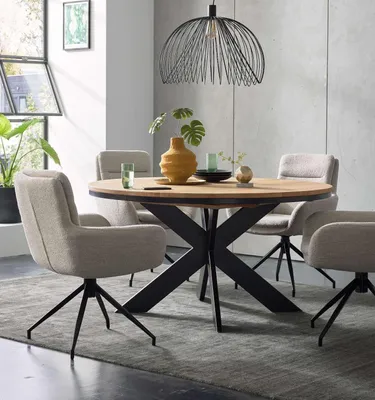 Produktbild von Esstisch rund Eiche massiv Notting Hill Wildeiche bianco 130 cm