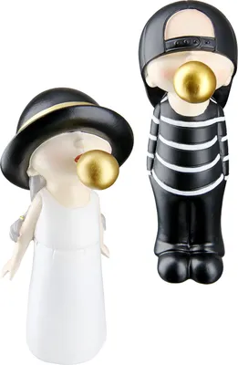 Image de Gilde Figur, Kind, "Bubblegum", Kaugummimotiv, Kunstharz, schwarz, weiß, L. 8.5 cm, B. 9 cm, H. 19 cm 52709 4063387527092 2 Stück (2-fach sortiert)