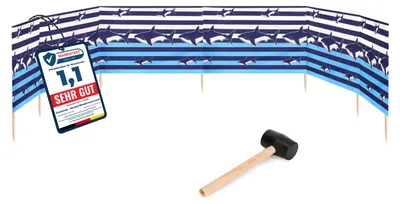 Produktbild von Garronda Strand Windschutz Sichtschutz 8m lang plus Gummihammer GAEX001 (Streifen/Haie, 8 m)