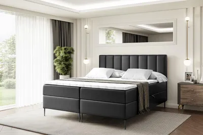 Produktbild von ALTDECOR  Boxspringbett mit Schwarz Füßen, Matratze und Lattenrost, Boxbett, Topper, Polsterbett mit Bettkasten, Bett mit Stauraum H3-Matratze, Doppelbett - OTTA-FC- 140x200 - Schwarz Kunstleder