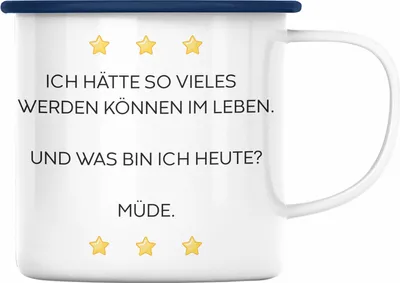 Produktbild von Trendation - Lustige Emaille Tasse mit Spruch für Frauen Männer Arbeit Büro Lustig Emaille Tassen Becher mit Sprüchen Kollegin Geschenk Sarkasmus Müde Montag (Blau)