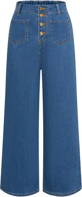 Produktbild von Damen Vintage Jeans Hohe Taille Elastischer Bund 4 Knöpfe Blau M