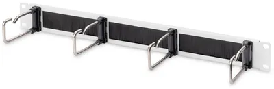 Produktbild von Digitus Kabelrangierpanel mit Stahlbügeln und Bürstenleiste für 482,6 mm (19")-Schränke, 1HE, Kabelmanagementtafel, Stahl, Hellgrau, 1 Stück(e), 430 g
