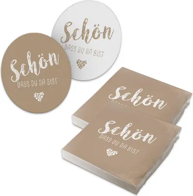 Produktbild von itenga 40x Serviette Schön dass du da bist mit 40x Bierdeckel latte macchiato braun