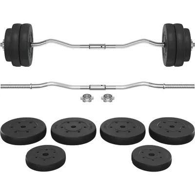 Produktbild von Yaheetech 30 kg SZ Curlset Langhantel-Set, Hantel-Set für Krafttraining, SZ-Stange mit 6 Scheiben, Curl-Stange mit Gewichten, Hantelstangenset