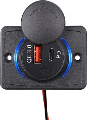 Produktbild von 12V USB-Autoladegerät 2 Ports QC3.0 POUSB-3QC USB-C Steckdose Blau