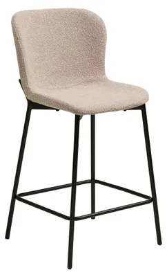 Produktbild von 2er-Set Barhocker Maceda aus beigem Bouclé mit schwarzen Beinen 47x55x95 cm