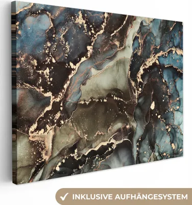 Produktbild von MuchoWow® - Leinwandbilder - Marmor - Gold - Grün, Wandbild, Wanddeko Bilder Wohnzimmer, 40x30 cm
