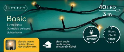 Produktbild von LED Lichterkette klassisch weiß, Kabelfarbe:schwarz, LEDs:40 LEDs 3m