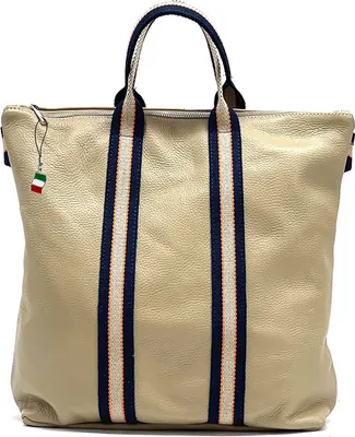 Produktbild von Florence Leder Canvas Rucksack Tasche Cityrucksack taupe blau beige OTF609C