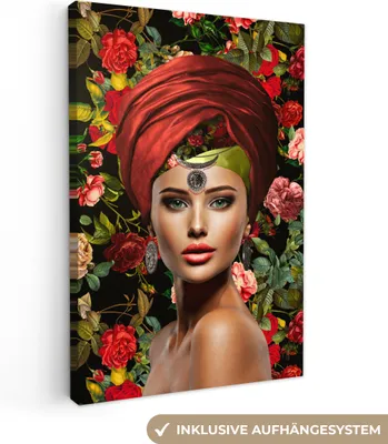 Produktbild von MuchoWow® - Leinwandbilder - Frau - Blumen - Bunt, Wandbild, Wanddeko Bilder Wohnzimmer, 20x30 cm